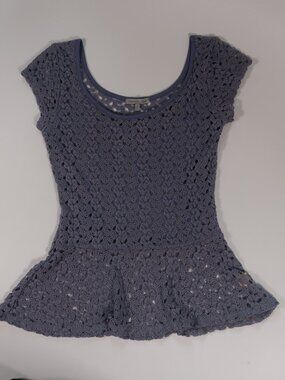 Light Purple /blue Crochet ruffle Peplum Top in Slate